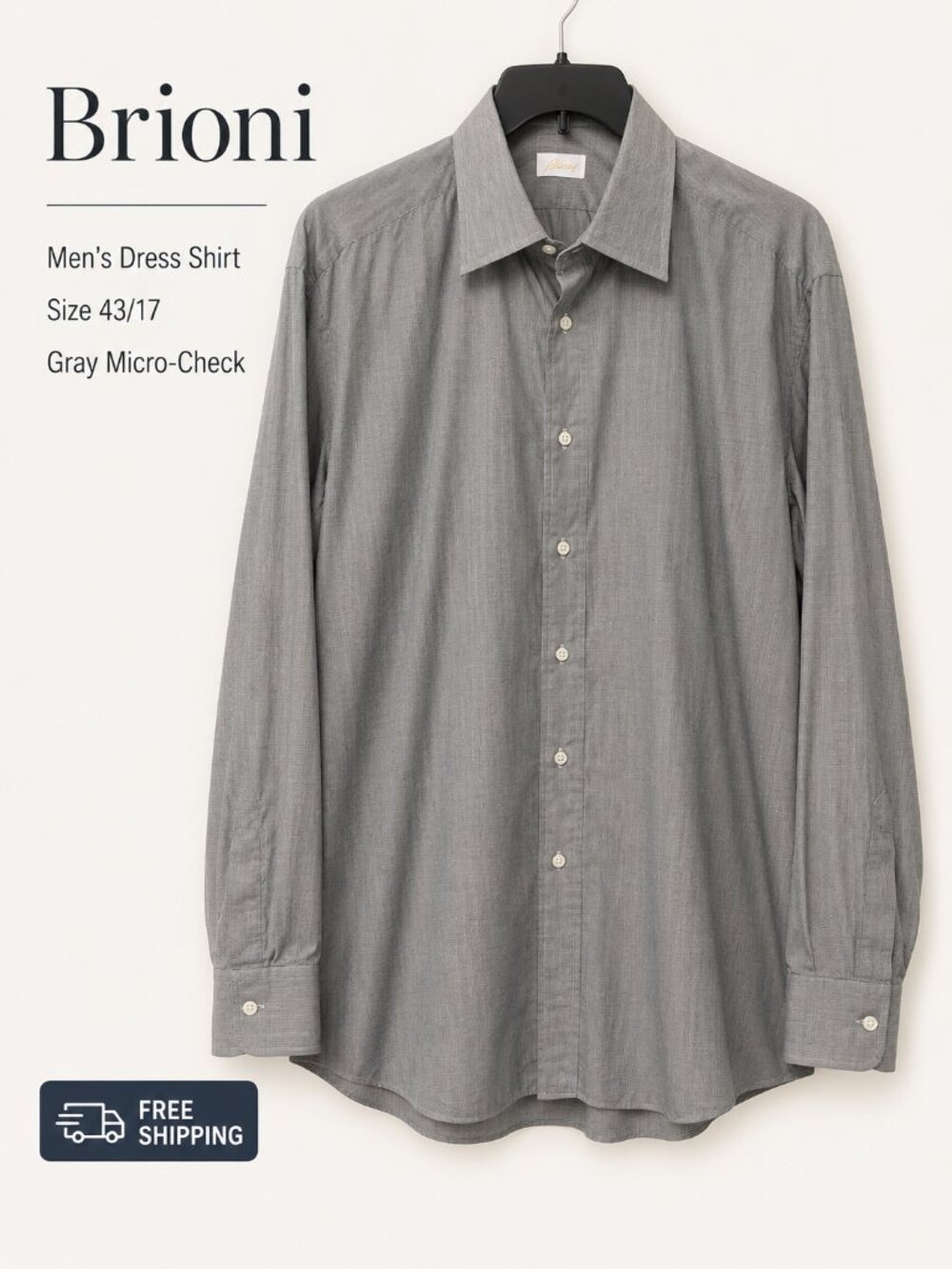 Brioni Men's Dress Shirt Size 43/17 Gray Micro Check 100% Cotton Italy